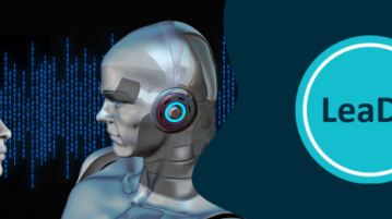 Bannerikuva, jossa kuvituskuva robotista keskustelelmassa ihmiselle. Vasemmalla LeaD+ logo.