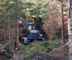 A forest harvesting machine working among trees in Evo, Finland.