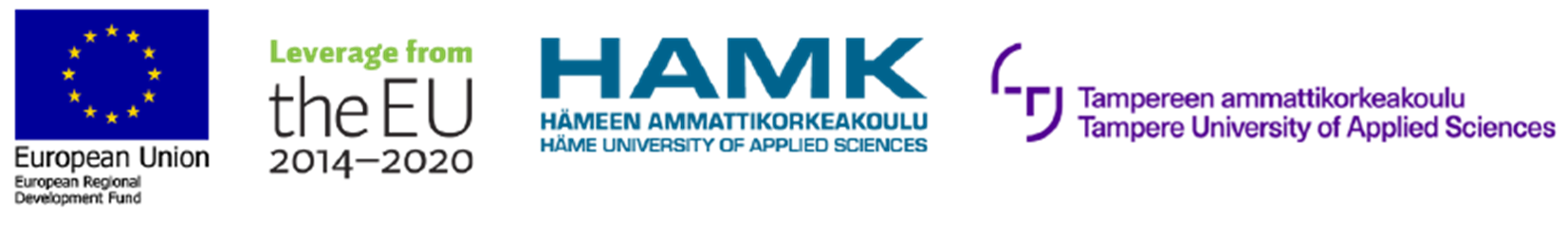 EU:n logo, Vipuvoimaa-logo, HAMKin logo ja TAMKin logo