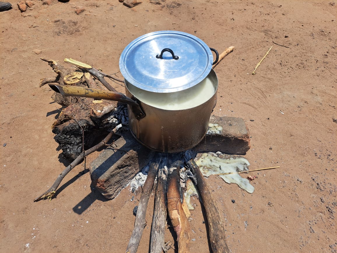 Traditional three stone stove for firewood cookingcooking in Africa
