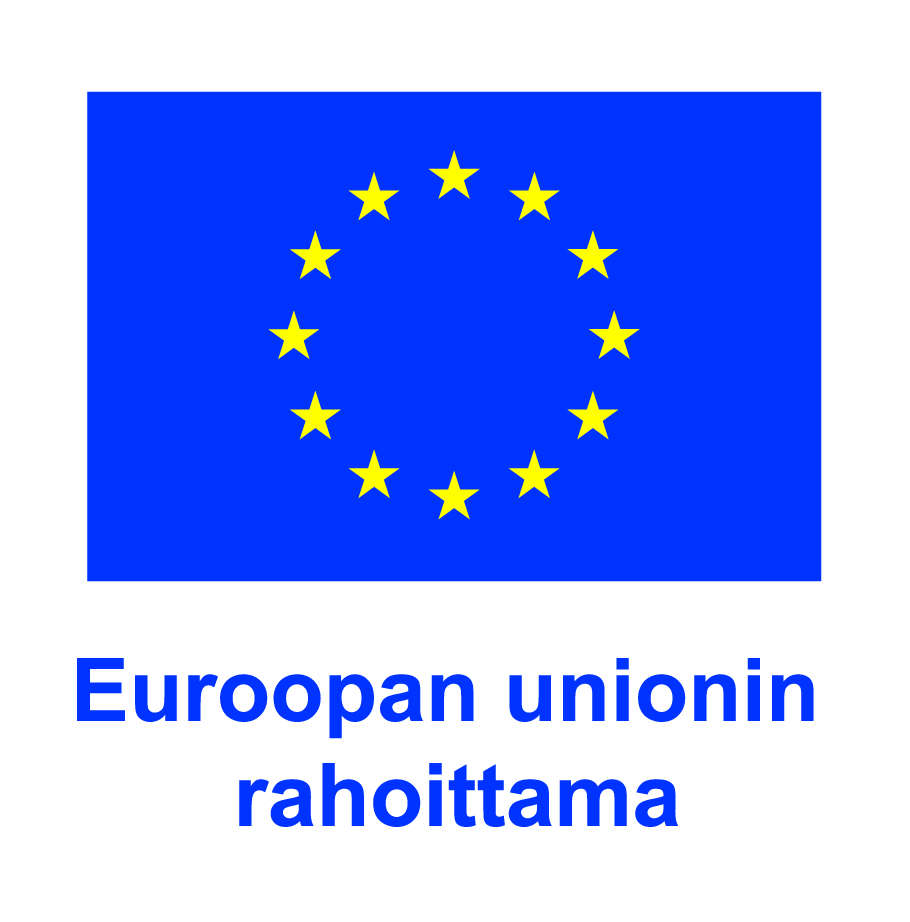 EU:n lippulogo, jonka vieressä lukee Euroopan unionin rahoittama