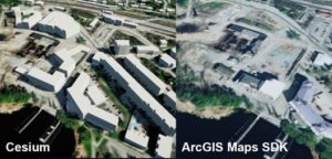 Kuva 8 Cesiumilta löytyi valmis rakennustietokanta toisinkuin ArcGIS Maps SDK:lla