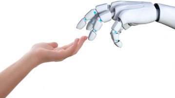 Robottikäsi koskee ihmiskättä