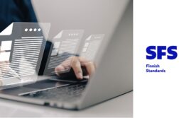 A hand typing computer, SFS-logo.