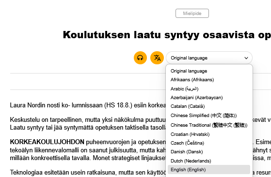 Translation tool is right under the title. Choose the language from more than forty alternatives.
