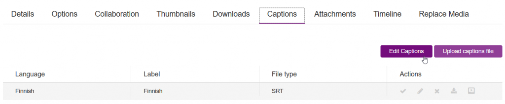 kaltura edit captions button