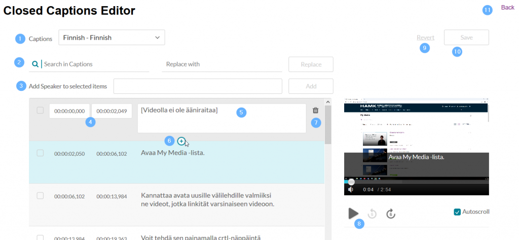 kaltura edit captions