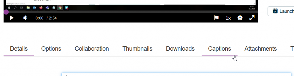 kaltura edit video captions tab